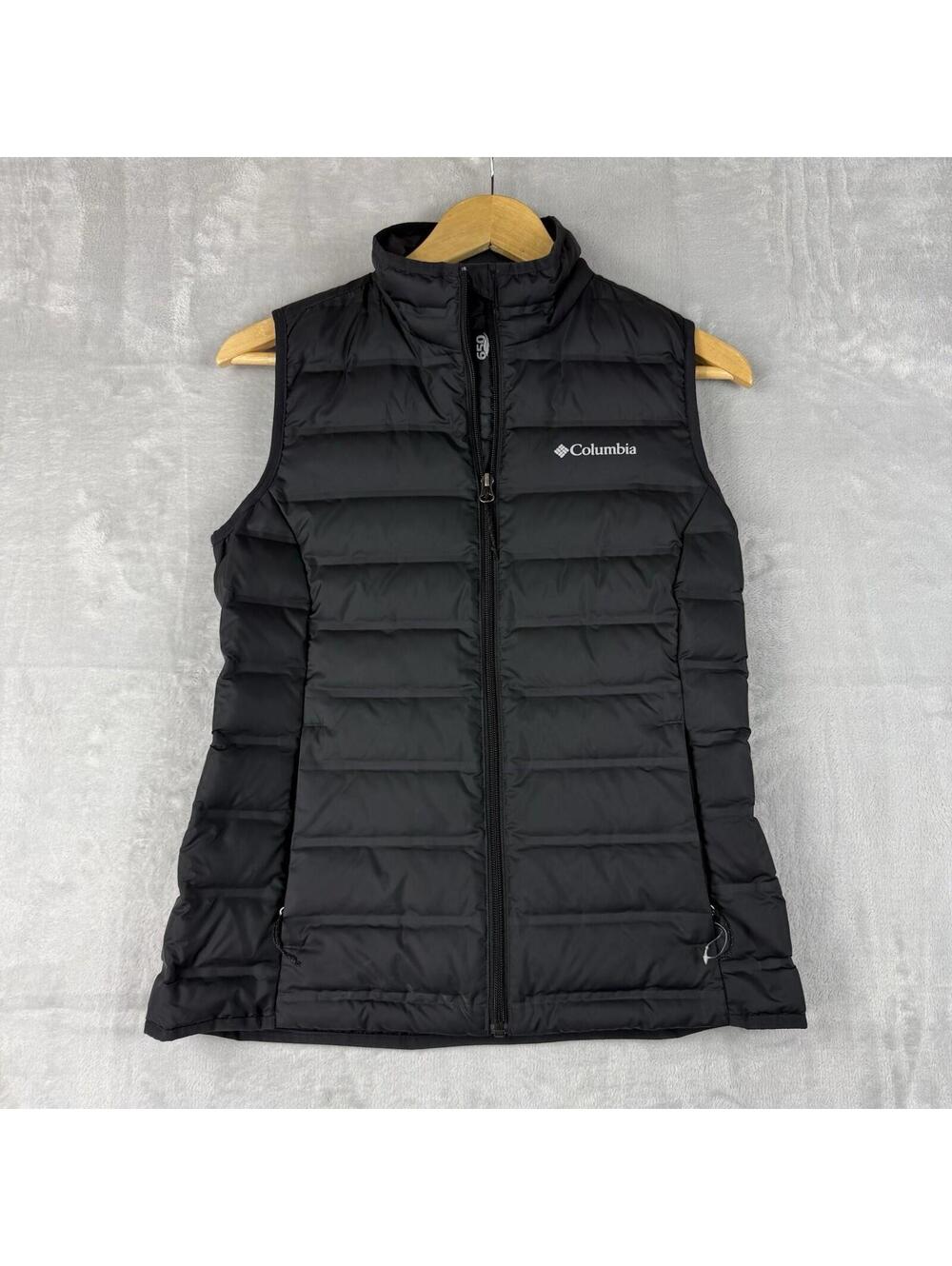 Columbia Puffer Vest 650 Fill Power Down Black Omni Heat Full Zip Outdoor WmnsXS